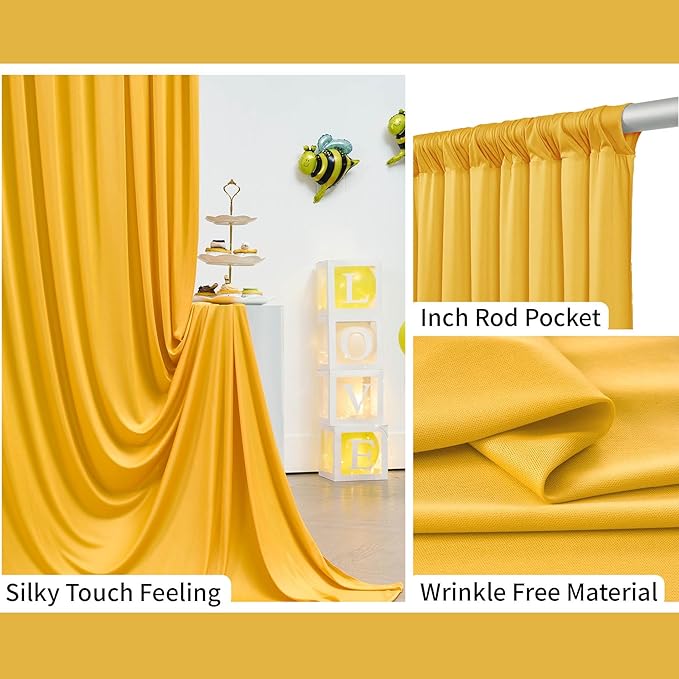 20 ft x 10 ft Wrinkle Free Yellow Backdrop Curtain for Parties, Ginger Polyester Photo Backdrop Drapes,Thick Background 4 Panels 5ft x 10ft for Baby Shower Wedding Birthday Party Backdrop Stand