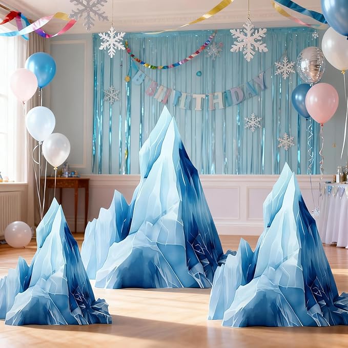 Thyle 3 Pieces Large Winter Iceberg Cardboard 24" 35" 39" Ice Birthday Party Supplies Cutout Standup Photo Booth Prop Backdrop Winter Wonderland Arctic Scene Baby Shower Favors