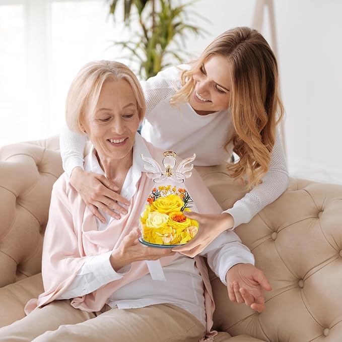 Birthday Gifts for Women Mom Preserved Rose in Glass Angel Figurines Fresh Flower for Delivery Forever Flowers Eternal Rose Valentines Day for Grandma Sister Wife Her from Daughter