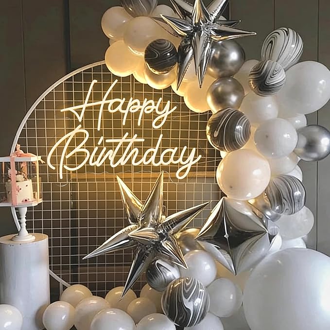 HMT Happy Birthday Neon Sign for Backdrop Wall Decor Large Size 22×16.9 Inch Happy Birthday LED Neon Lights for Birthday Party Decor Light Up Sign Neon Signs for Room Reunion Decoration Celebrations Adjustable light intensity (Warm White)