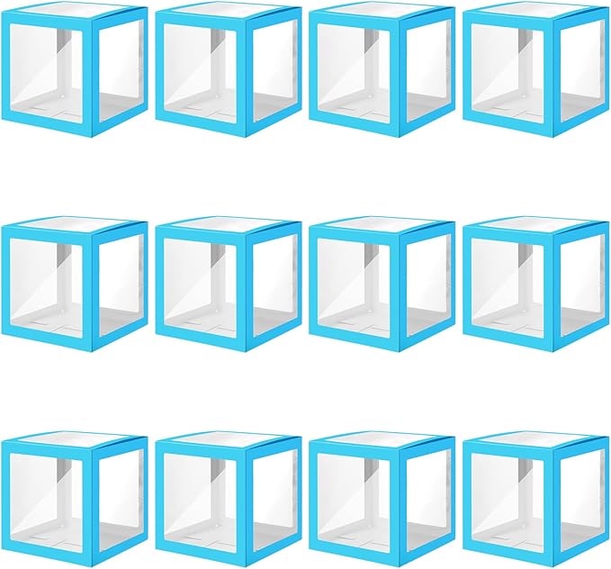 Thyle 12 Pcs Transparent Balloon Boxes Clear Balloon Boxes with 99 Letters for Baby Shower Gender Reveal Grad Birthday Party Bridal Wedding Anniversary Backdrop Decoration (Blue)