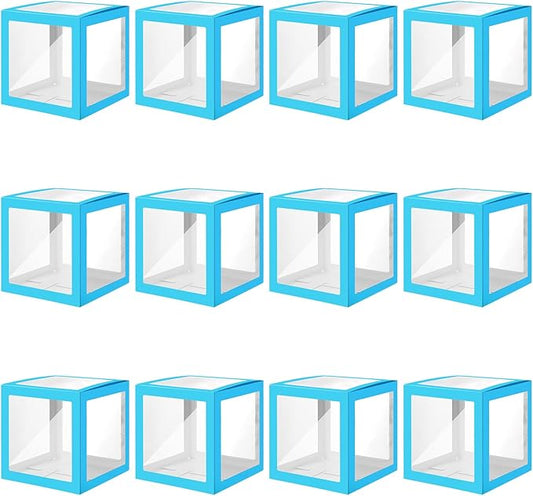 Thyle 12 Pcs Transparent Balloon Boxes Clear Balloon Boxes with 99 Letters for Baby Shower Gender Reveal Grad Birthday Party Bridal Wedding Anniversary Backdrop Decoration (Blue)