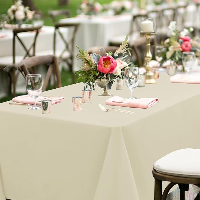 sancua Beige Tablecloths for 6 Foot Rectangle Tables, 8 Pack - Washable Polyester Fabric Table Cloth for Wedding Party, Birthday, Banquet Reception, 54x108 Inch