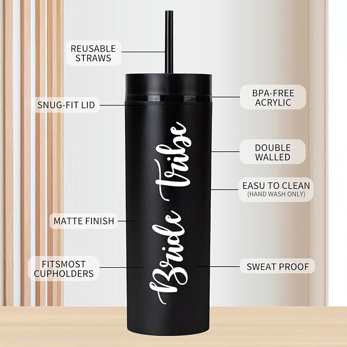 10 Pack Bride to Be Skinny Tumbler | 16 oz Bride Tribe Tumblers | Bachelorette Party Cups | Engagement Wedding Gifts Bridesmaids Mugs Bachelorette Party Supplies & Games