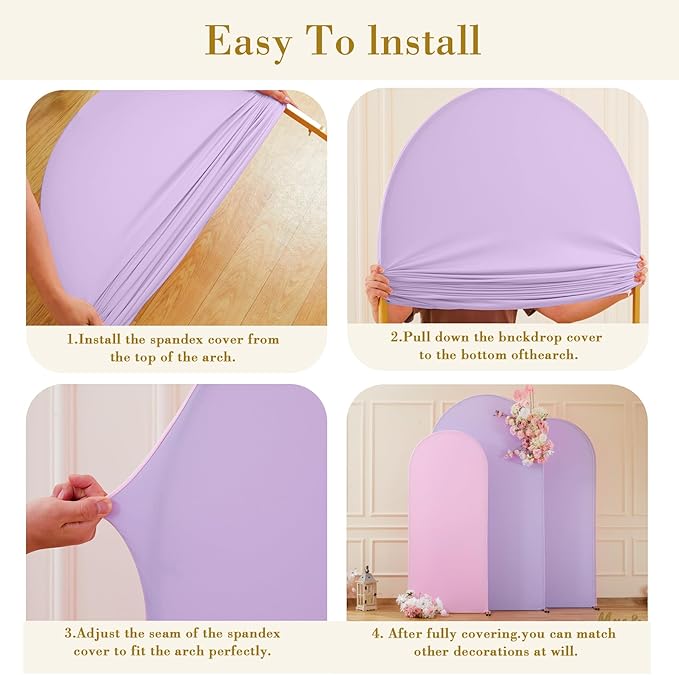 Pink and Purple Arch Cover 3 Set-8FT, 7.2FT, 6.6FT Arch Backdrop Cover Spandex Fitted 2-Color Fabric Stand Covers for Baby Shower Girls Mermaid Birthday Party Wedding Photo Background Decorations
