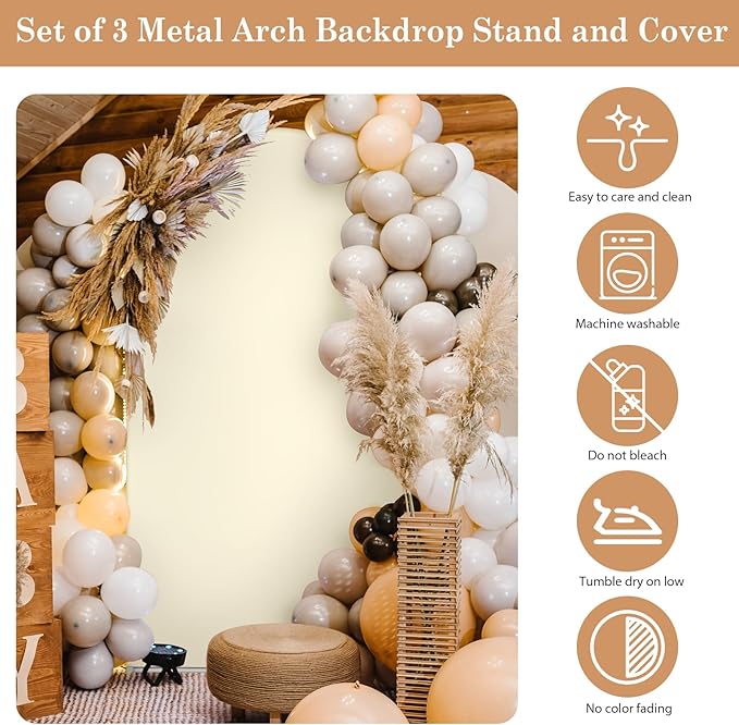 Wedding Arch Backdrop Stand with Arch Cover Spandex,7.3Ft Metal Balloon Arch Stand Frame for Wedding Birthday Party Baby Shower Bridal Banquet Decoration, Beige