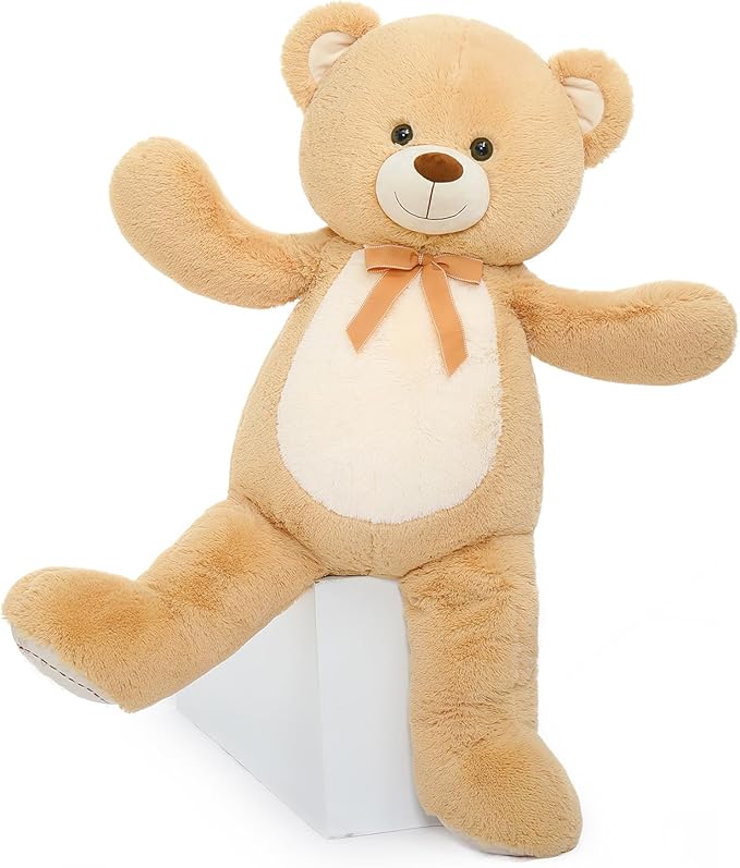 Tezituor 4.3 Feet Giant Teddy Bear, Large Stuffed Animals 52 inches with White Belly, Hug Big Plush Valentines Gift for Girlfriend Kids, Light Brown