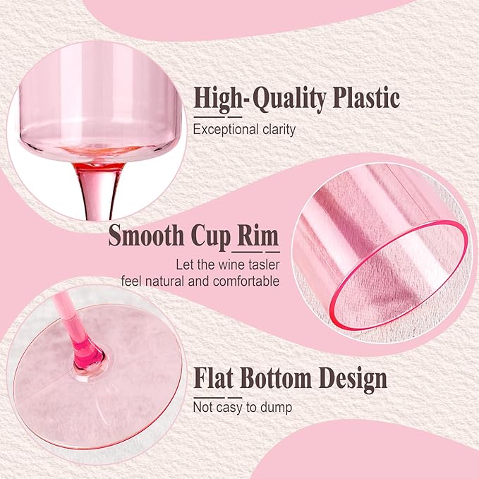 Ciaell 24 Pack Pink Plastic Champagne Flutes - Pink 6 Oz Disposable Champagne Glasses - Square Plastic Toasting Glasses for Party Birthday Anniversary Wedding & Valentine's Day