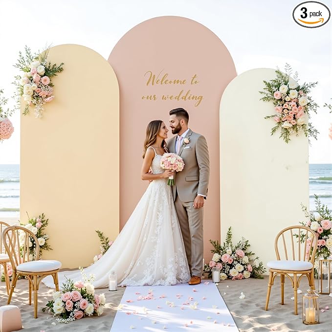 Boho Arch Backdrop Cover 7.2FT 6.6FT 6FT Stretchy Wedding Arch Covers Set of 3 Spandex Fitted Nude Champagne Cream Fabric Backdrop Cover for Party Baby Shower Birthday Decoration