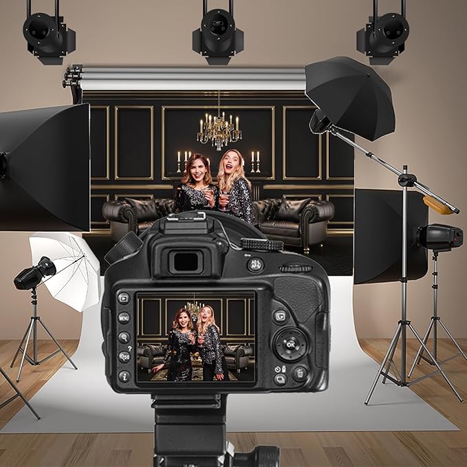 Baocicco 8x6.5ft Vinyl Black Luxury Interior Photography Backdrop Fireplace Sofa Chandelier Nordic Style Vintage Wall Backdrops for Birthday Wedding Events Party Home Decors Photo Booth Studio