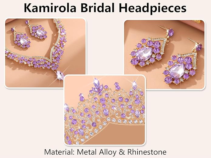 Kamirola Tiaras and Crowns for Women,Tiaras Earrings Necklace, Crystal Bridal Jewelry Set, Costume Party Halloween Prom Pageant Jewelry for Women TR80