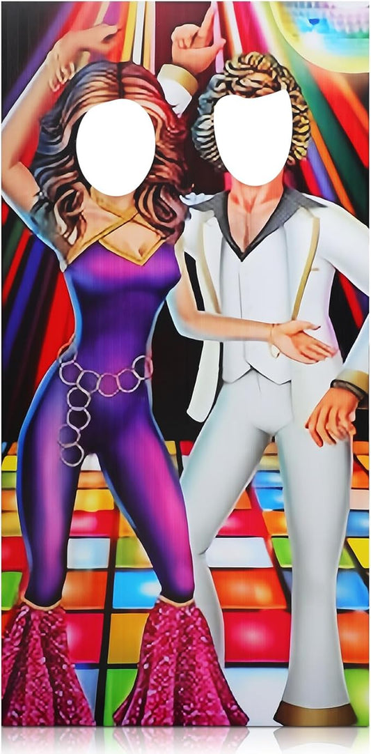 Amyhill 6 ft 70s Disco Couple Cardboard Cutout Stand up Retro Faceless Life Size Photo Prop Vintage Dance Couple Backdrop for Dance Theme Jazz Night Party Decoration