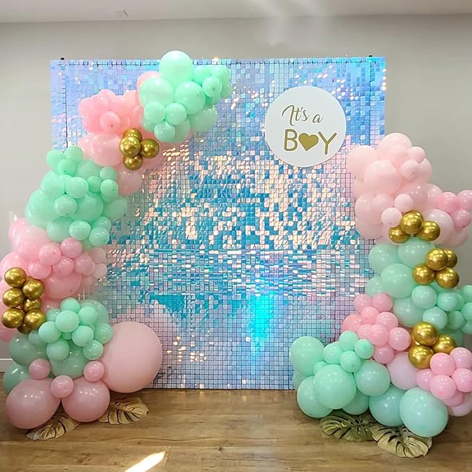 COKAOBE Rainbow Blue Shimmer Wall Backdrop 24PCS Square Sequin Shimmer Backdrop Panel, Photo Backdrops for Birthday, Anniversary, Wedding, Graduation & Bachelorette Party Decoration