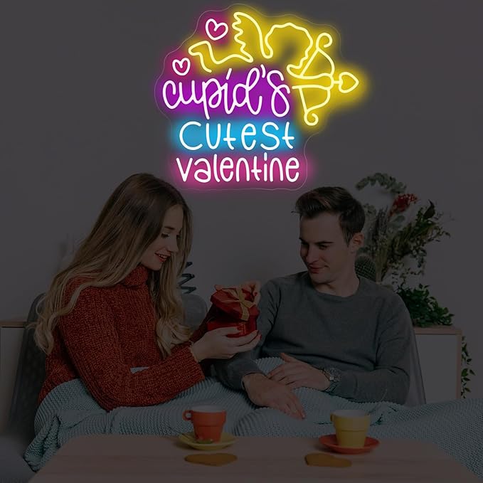 Cupid's Cutest Valentine Neon Sign - 5-Level Dimmable USB Valentine's Day Decor & Neon Signs for Wall Decor, Ideal for Wedding, Party, Shop Walls, Cute Bedroom Light Up Art