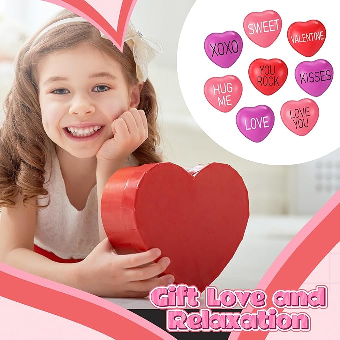 300 Pieces Valentine Day Heart Stress Balls 1.5 Inch Mini Stress Relief Balls Small Heart Shape Ball Kids Adults Wedding School Carnival Gift(Valentines)
