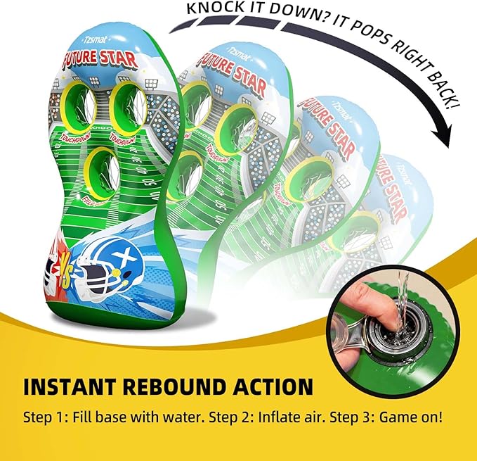 52" Inflatable Football Target Toss Game for Kids - Large Indoor Outdoor Party Games & Football Toys with 2 Laced Footballs & Pump - Quarterback Training Sports Gifts for Boys Ages 3 4 5 6 7 8-12