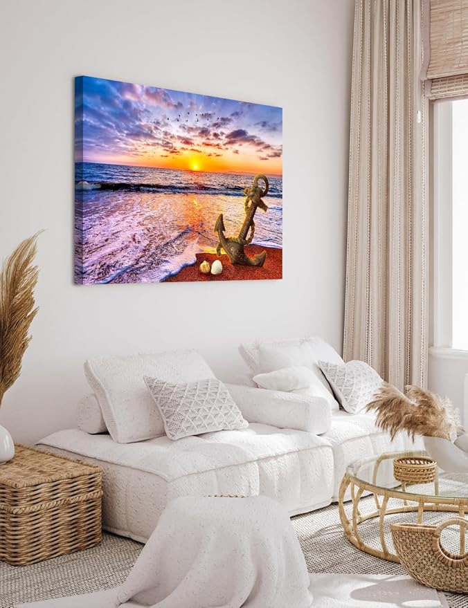 IPIC - "Anchored in Time Personalized Canvas Wall Art, Custom Beach Sunset Canvas Print with Name and Date, A Personalized Gift for Couple, Wedding, or Anniversary, Coastal Home Decor
