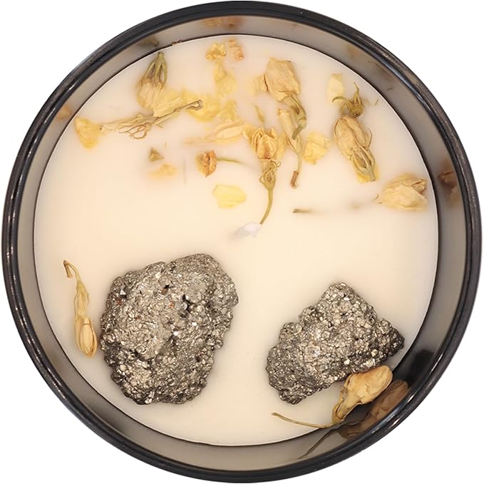 Power Aromatherapy Candle – Jasmine & Mint Scent with Pyrite Crystals – Hand-Poured Soy Candle for Confidence, Courage & Energy Alignment by Manifest Apothecary- Green (Power)