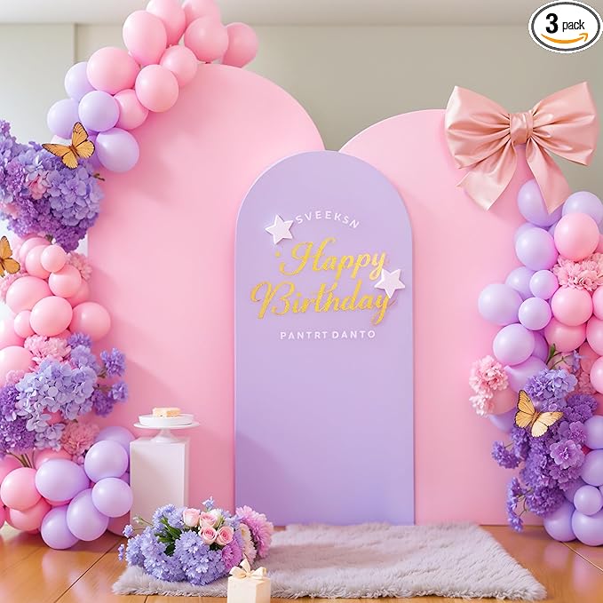 Pink and Purple Arch Cover 3 Set-7.2FT, 6.6FT, 6FT Arch Backdrop Cover Spandex Fitted 2-Color Fabric Stand Covers for Baby Shower Girls Mermaid Birthday Party Wedding Photo Background Decorations