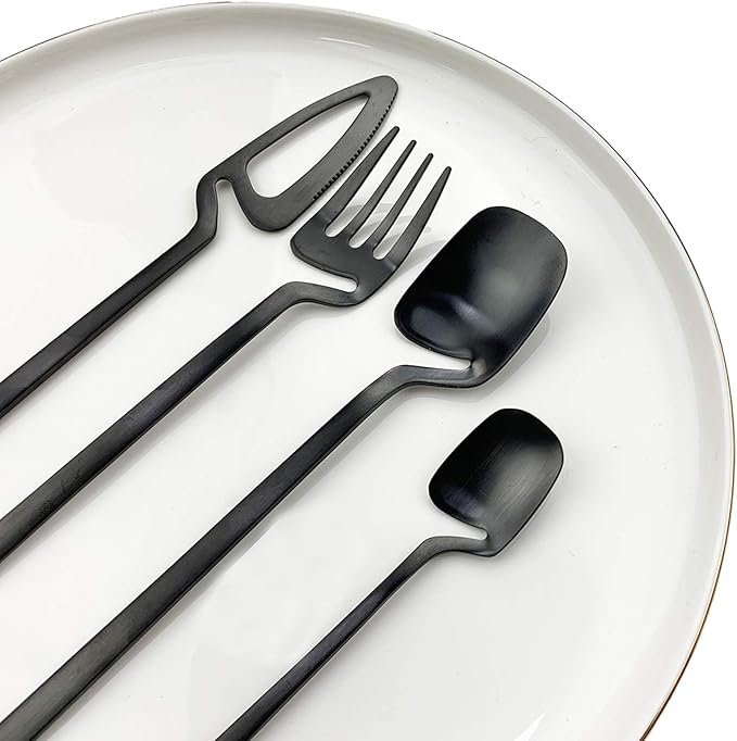 JASHII Silverware Set Satin Finish 24-Piece Stainless Steel Flatware Set Kitchen Utensil Set Service for 6 Tableware Cutlery Set Dishwasher Safe (Matte Black)