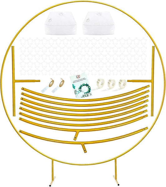 LANGXUN 7.2ft Gold Metal Round Balloon Arch kit, Backdrop Circle Stand Arch Frame for Wedding Birthday Party Decoration, Graduation Decorations and Baby Shower Photo Background