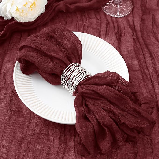 50 Pack Burgundy Red Cheesecloth Napkins Spring Cloth Napkins Set of 50 Burgundy Dinner Napkins Bulk 21x21 Inches for Wedding Bridal Shower Baby Shower Valentine's Day