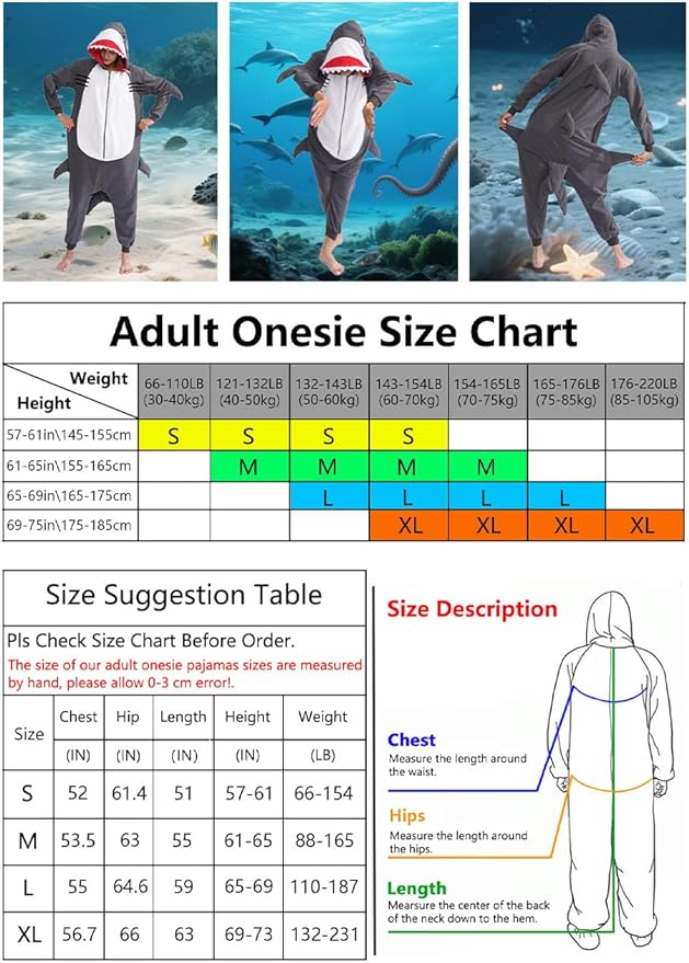vavalad Adult Shark Onesie Pajamas Unisex Cosplay Costume Women and Men
