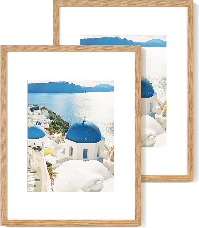Axeman 16x20 Picture Frame with Mat for 11x14, Solid Oak Wood Poster Frame with Tempered Glass for Home Decor, Wooden 16x20inch Photo Frame for Art Photo and Prints, Set of 2, Natural