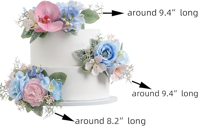 Serra Flora 3Pcs Pre-made Silk Flowers Cake Topper Artificial Blue Wedding Cake Decorating are Perfect for Weddings, Anniversaries,Birthday parties.