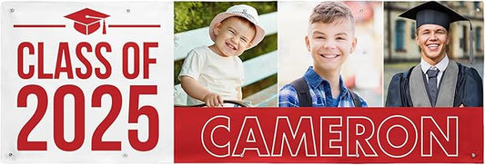 Let's Make Memories Personalized Graduation Banner - Graduation Party Decorations - Customized Congratulations Banner - Class of 2025 - Indoor/Outdoor Vinyl - Way to Grow - Red - 10 ft.