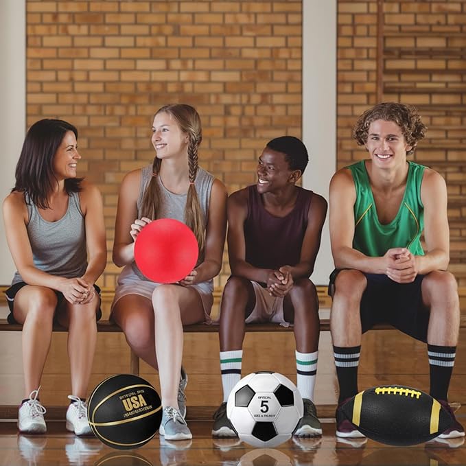 Deekin 8 Pcs Assorted Sport Balls Set Official Size Basketball Football Soccer Playground Balls with Pump and Bag Multi Athletic Ball for Youth Adult Outdoor Indoor Holiday Sports Gifts