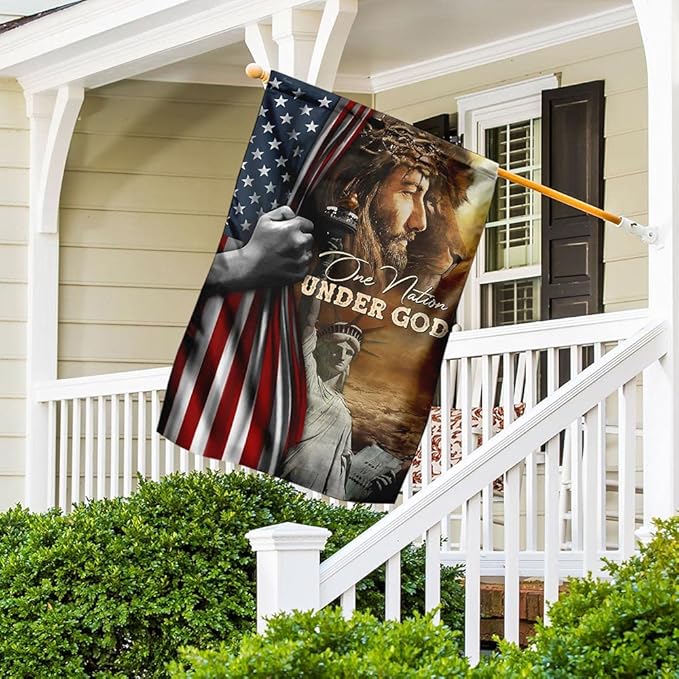 FLAGWIX Christian Patriot American Flags - Decorations For Home, Outside, House Flag 30x40 Decoration, Jesus Lion Double Sided Heavy Duty Canvas Indoor Outdoor Flags