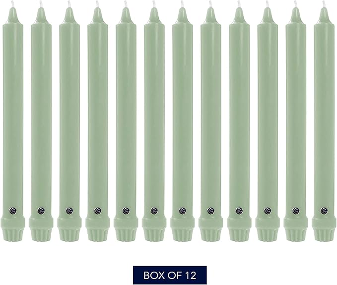 Colonial Candle Unscented Taper Candle, Classic Collection, Colonial Classic Green, 8 in, Pack of 12 - Up to 6 Hours Burn