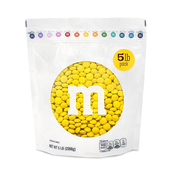 M&M’S WORLD Milk Chocolate Candy, Single Color, Yellow, 5-Pound Bulk Bag (Pack of 1)