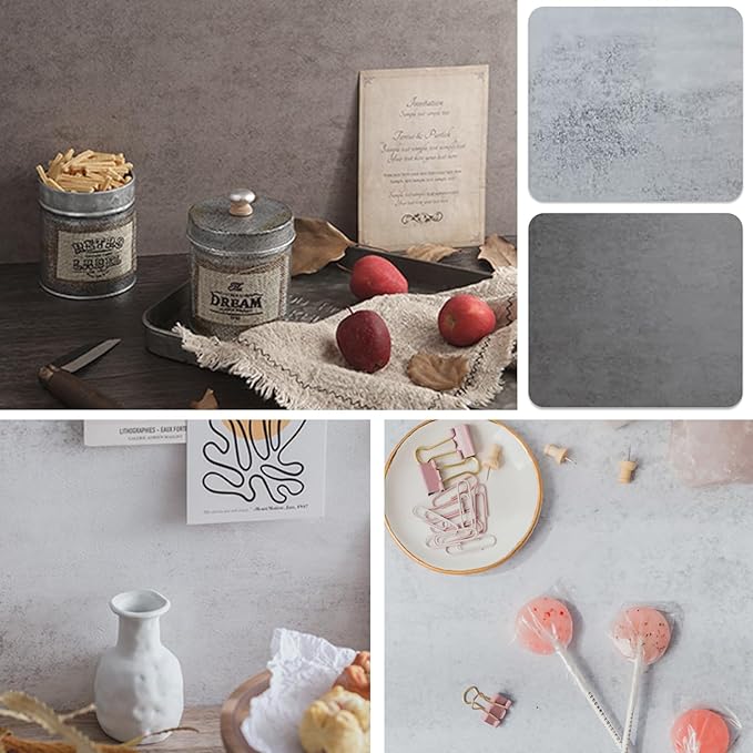 5PCS Double Sided 10 Patterns Photography Backdrop Boards, 16x16 Inch Waterproof Background Surface with 4 Brackets, Cement Marble Wood Brick Texture Backdrop for Food Jewelry Shooting