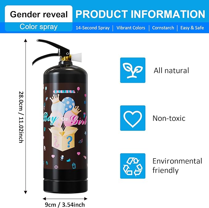 Giant Gender Reveal Fire Extinguisher-2 Packs | Smork Powder Blaster for Gender Reveal Party Ideas | Blue Fire Extinguisher Gender Reveal Suitable Boy Baby | Blasts 20+ Feet