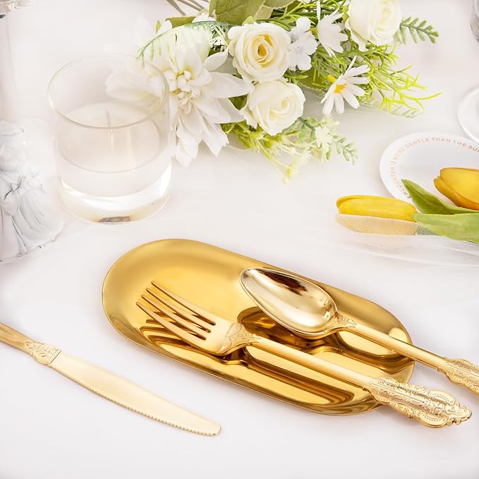 Supernal 360pcs Gold Plastic Silverware,Disposable Silvereware Heavy Duty, Gold Plastic Cutlery, 120 Plastic Forks and Spoons,Knives Perfect for Birthday, Wedding Halloween Thanksgiving Chirstmas