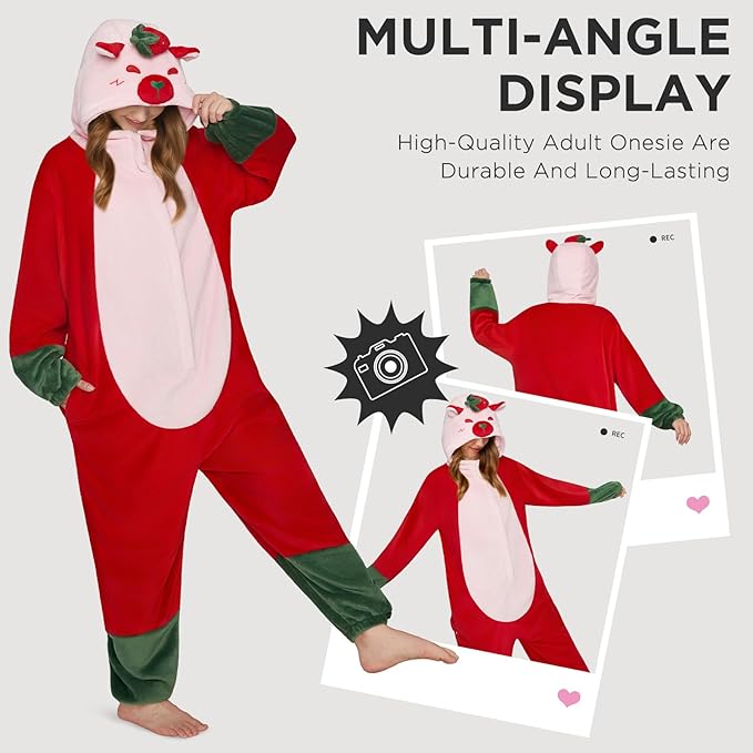 OLAOLA Adult Onesie, Flannel Unisex Animal Pajamas, Plush One Piece Sleepwear Cosplay Party Costume