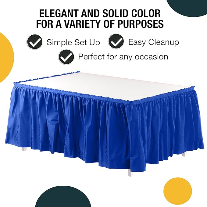 Exquisite Ruffle Table Skirt Dark Blue 12 Pack 14 Ft Long Table Skirts for Rectangle Tables 6ft Plus or Round Tables Skirts with Adhesive Strip for Gender Reveal Decor & Happy Birthday Parties