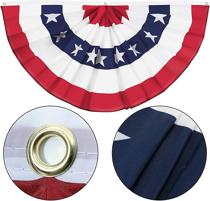 American Flag Bunting Patriotic Pleated Fan Flag USA Flags with Brass Grommets and Zip Ties for 4th of July Memorial Day Decoration Outdoor (10, 1.5x3 Feet)