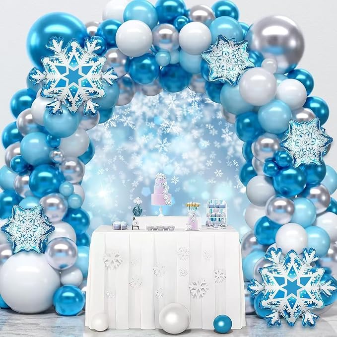 Bokeh Snowflake Round Backdrop Cover 7.2ft Dreamy Blue Snowflakes Round Background for Photography Christmas Ice Snow Winter Theme Birthday Party Backdrop for Girls Elsa Princess Portraits