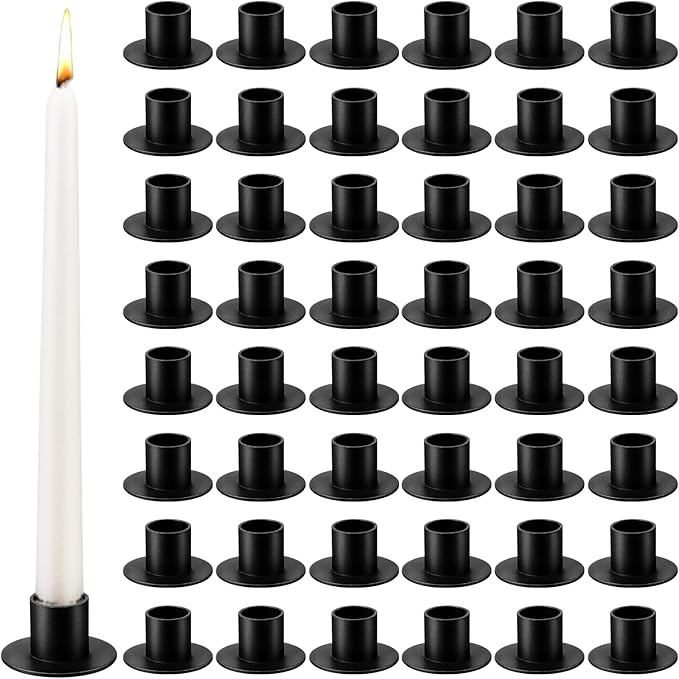 48 Pcs Taper Candle Holders Bulk for Wedding Pillar Candles Metal Taper Candlesticks Holders Centerpieces Short Candle Stick Dinner Decor for Party Anniversary Dinning Table Gift (48, Black)