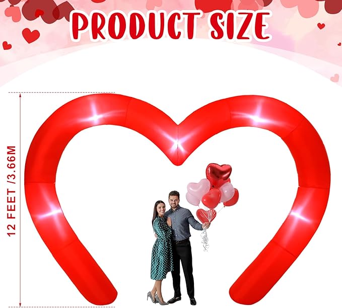 Shappy 12FT Valentine Inflatables Outdoor Decorations Heart Blow up Inflatable Archway with Build in LEDs for Indoor Outdoor Lawn Yard Garden (Red)