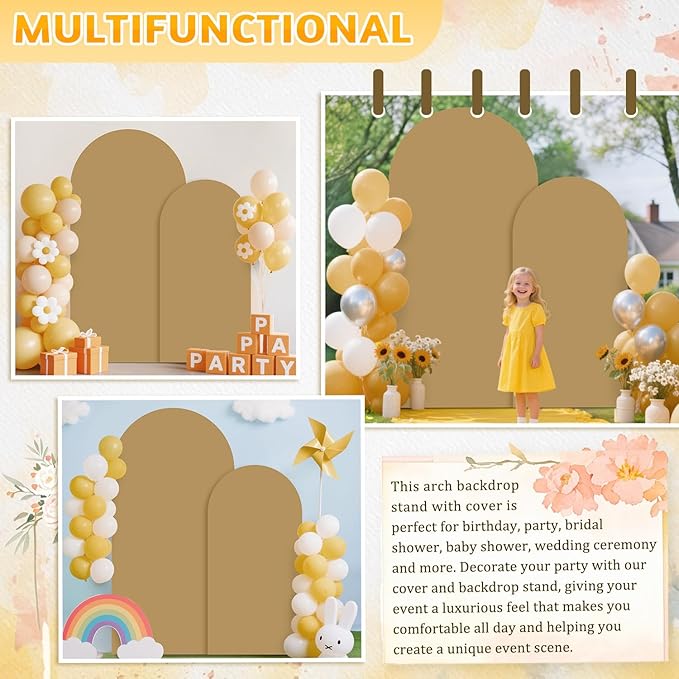 Wedding Arch Backdrop Stand and Cover Set of 2 Metal Arch Stand with Arches Cover Tan 6&7.2ft Arch Covers Stretchy Backdrop Weddings Arched Frame for Wedding Party Baby Shower Event Decor