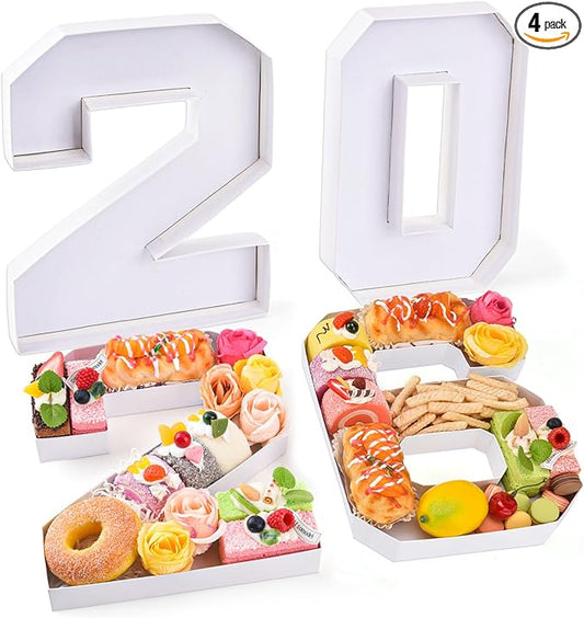 2026 Set Cardboard Number for Charcuterie 10.2'' Fillable Tray Charcuterie Paper Box for Graduation Anniversary Birthday New Year Party Decorations Chocolate Cookies Goodie Cupcake Box