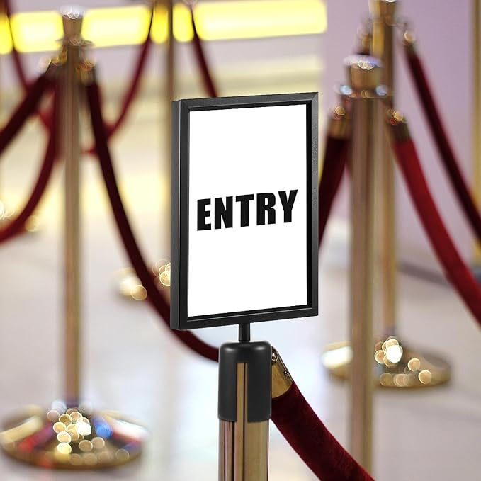 Taiyin 16 Pcs Stanchion Sign Holder Double Sided Sign Frame with Cover Stanchion Top Frames for 8.58 x 12.52 Inches Paper Size for Crowd Control Sentry Stanchions (Black)