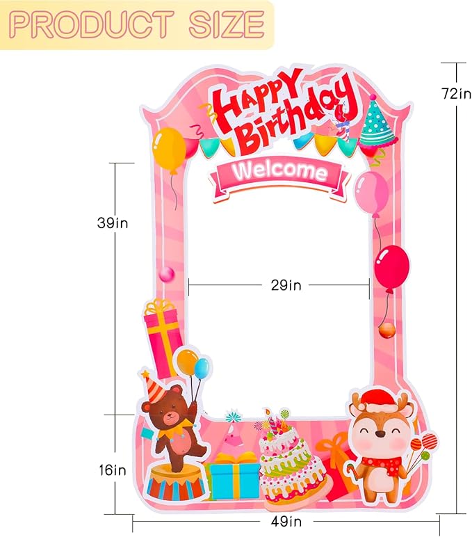 EARTHSON 6 Ft x 4 Ft Happy Birthday Photo Booth Box Photo Cutout Stand in Life-Size Cardboard Frame Prop for Birthday Party Supplies