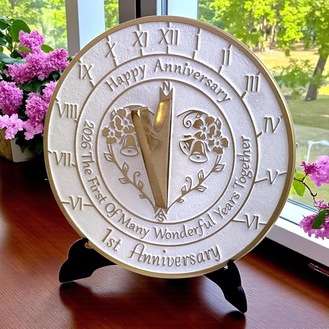 Anniversary Sundial Gift for A 1st Wedding Anniversary in 2026 - Recycled Metal Home Decor Or Garden Present Idea - Handmade in UK for Him, Her Parents Or Couples 1 Year Celebration