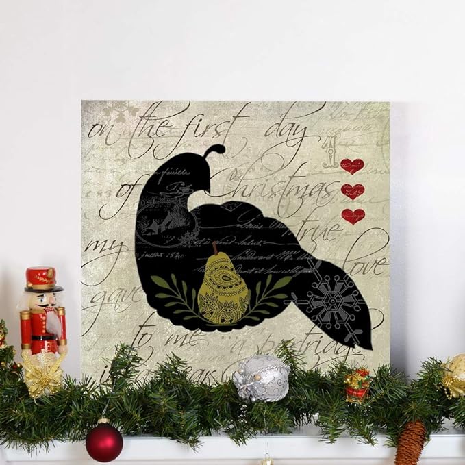 Renditions Gallery Twelve Days of Christmas Wall Art, Partridge in a Pear Tree, Cute Winter Artwork, Holiday Decor, Premium Gallery Wrapped Canvas, Ready to Hang, 16 in H x 16 in W, Made in America