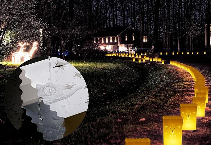 2025 New Waterproof 50 Pcs - Luminary Bags with Flameless Candles - Plastics Reusable Luminaries with Led Lights - Christmas Luminary Bags for Outdoors Birthday Wedding Thanksgiving Party Decor